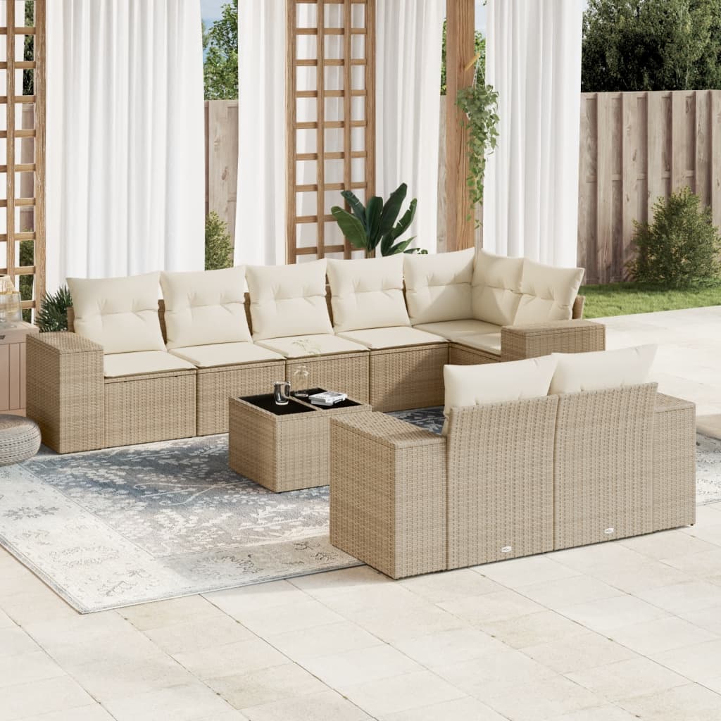 Set Divano da Giardino 9 pz con Cuscini Beige in Polyrattan 3255165