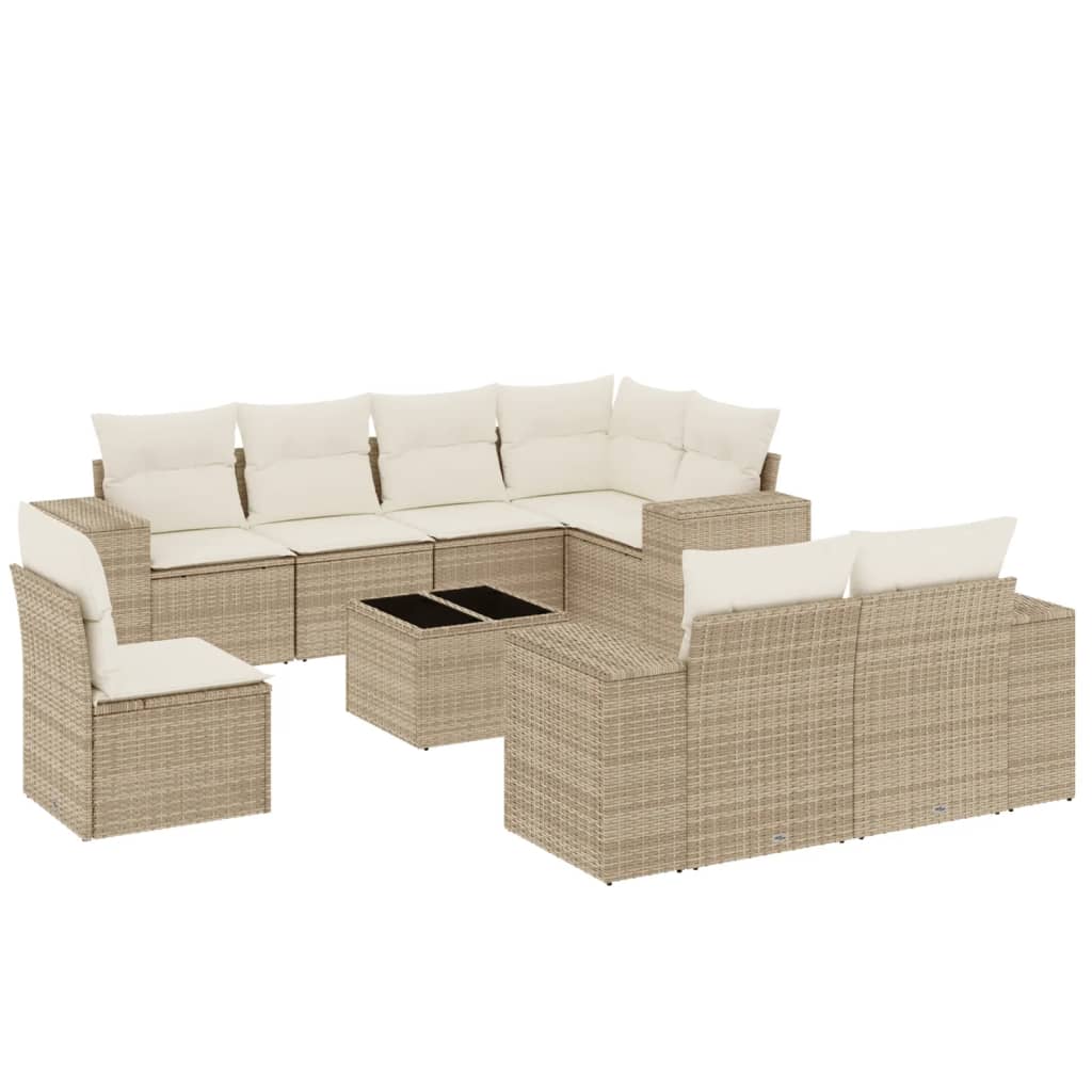 Set Divano da Giardino 9 pz con Cuscini Beige in Polyrattan 3255185