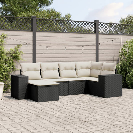 Set Divano da Giardino 6 pz con Cuscini Nero in Polyrattan 3255193