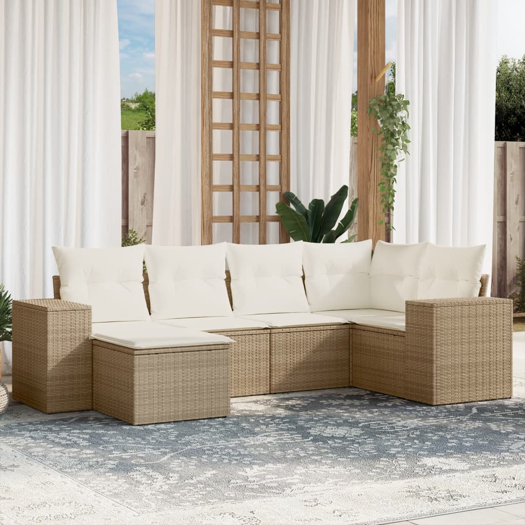 Set Divano da Giardino 6 pz con Cuscini Beige in Polyrattancod mxl 89218