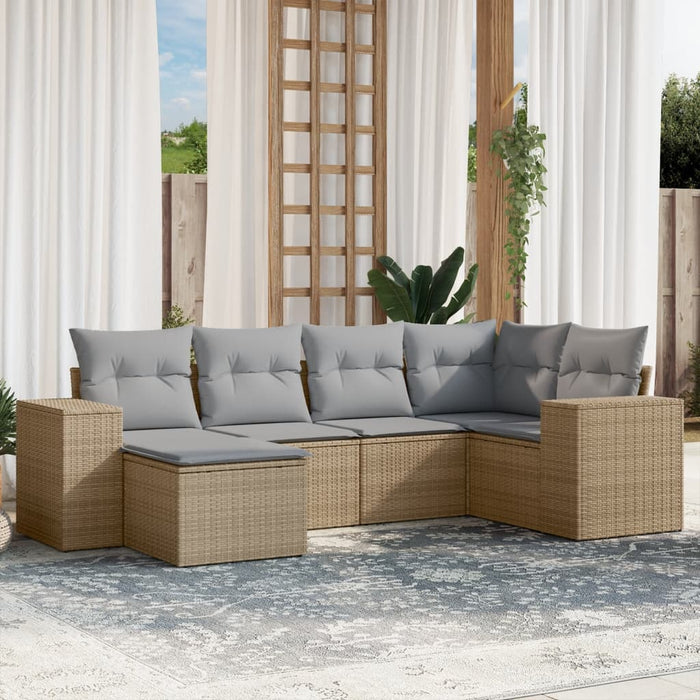 Set Divano da Giardino 6 pz con Cuscini Beige in Polyrattancod mxl 114844