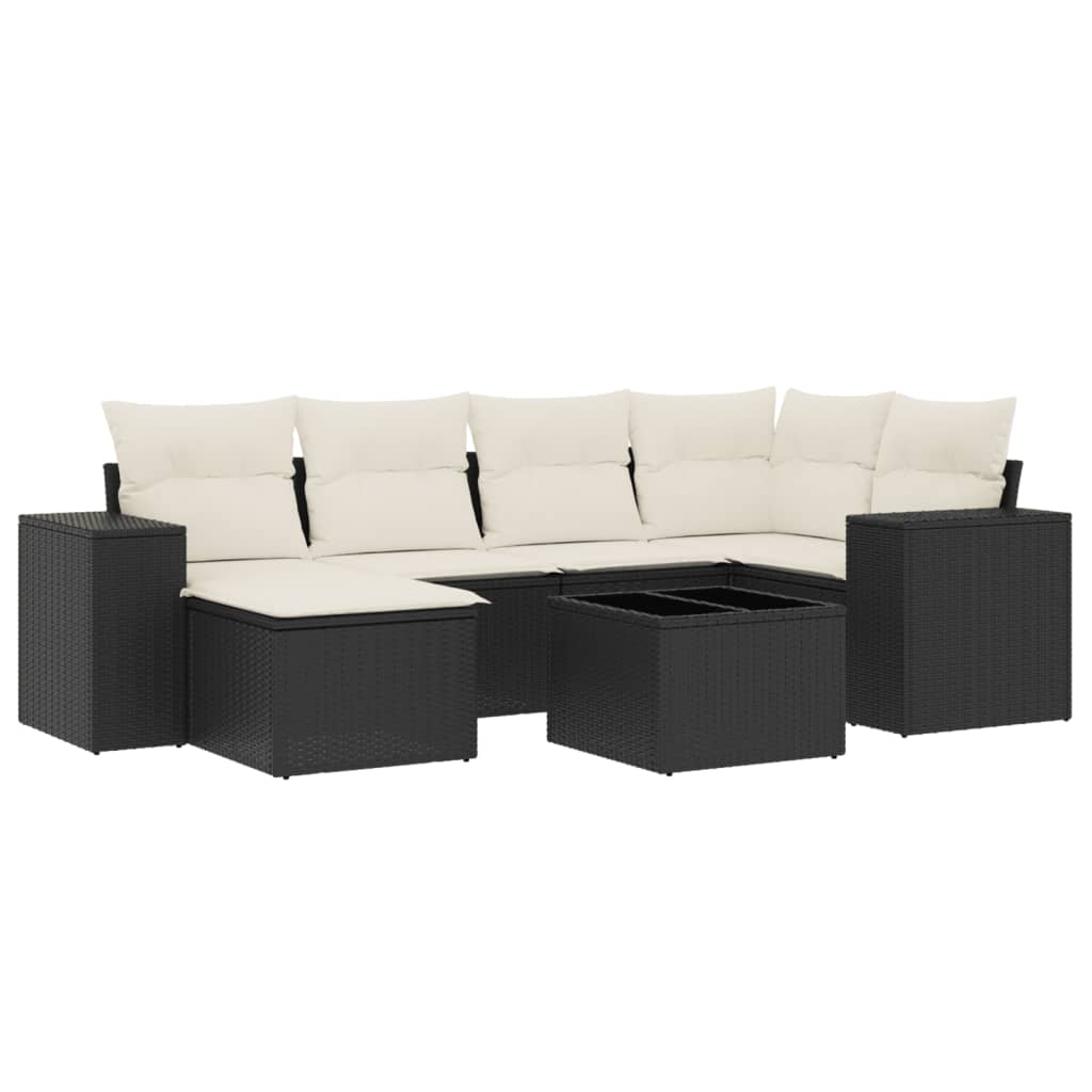 Set Divani da Giardino con Cuscini 7pz Nero Polyrattan 3255203