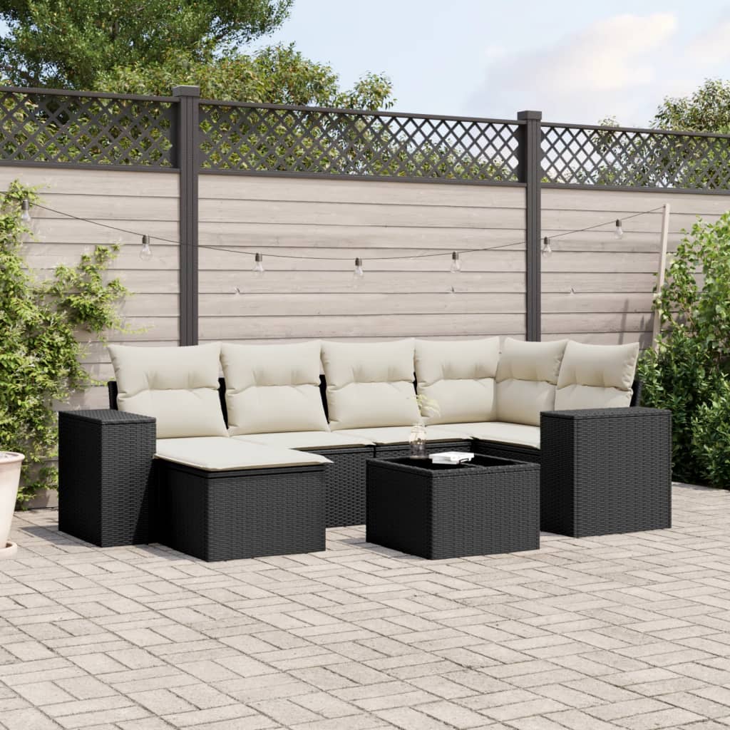 Set Divani da Giardino con Cuscini 7pz Nero Polyrattan 3255203