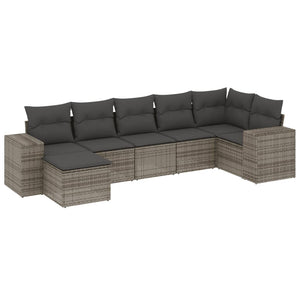 Set Divani da Giardino 7 pz con Cuscini Grigio in Polyrattan 3255217