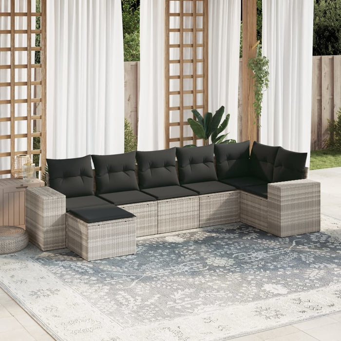 Set Divani da Giardino 7pz con Cuscini Grigio Chiaro Polyrattan 3255219