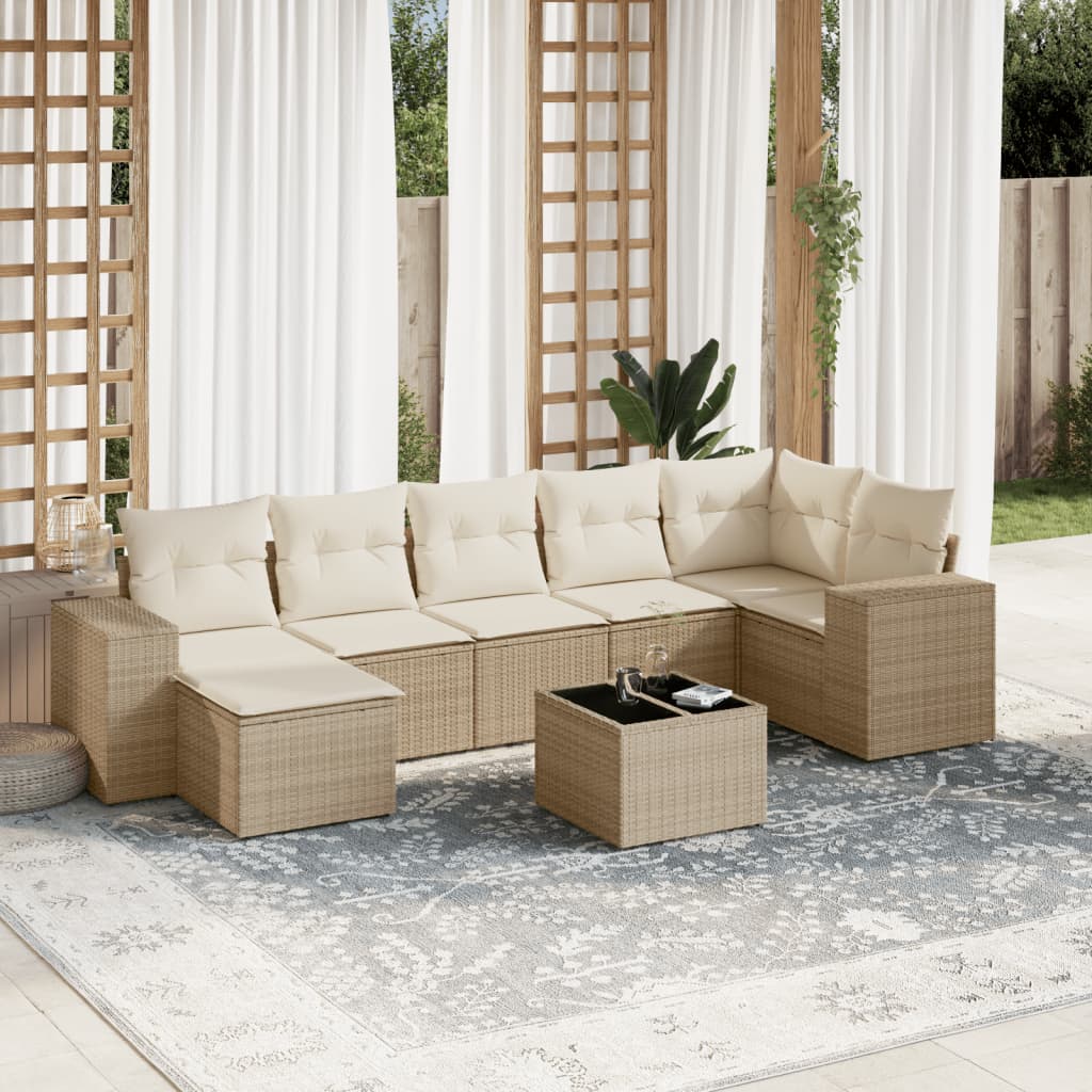 Set Divano da Giardino 8 pz con Cuscini Beige in Polyrattancod mxl 113200