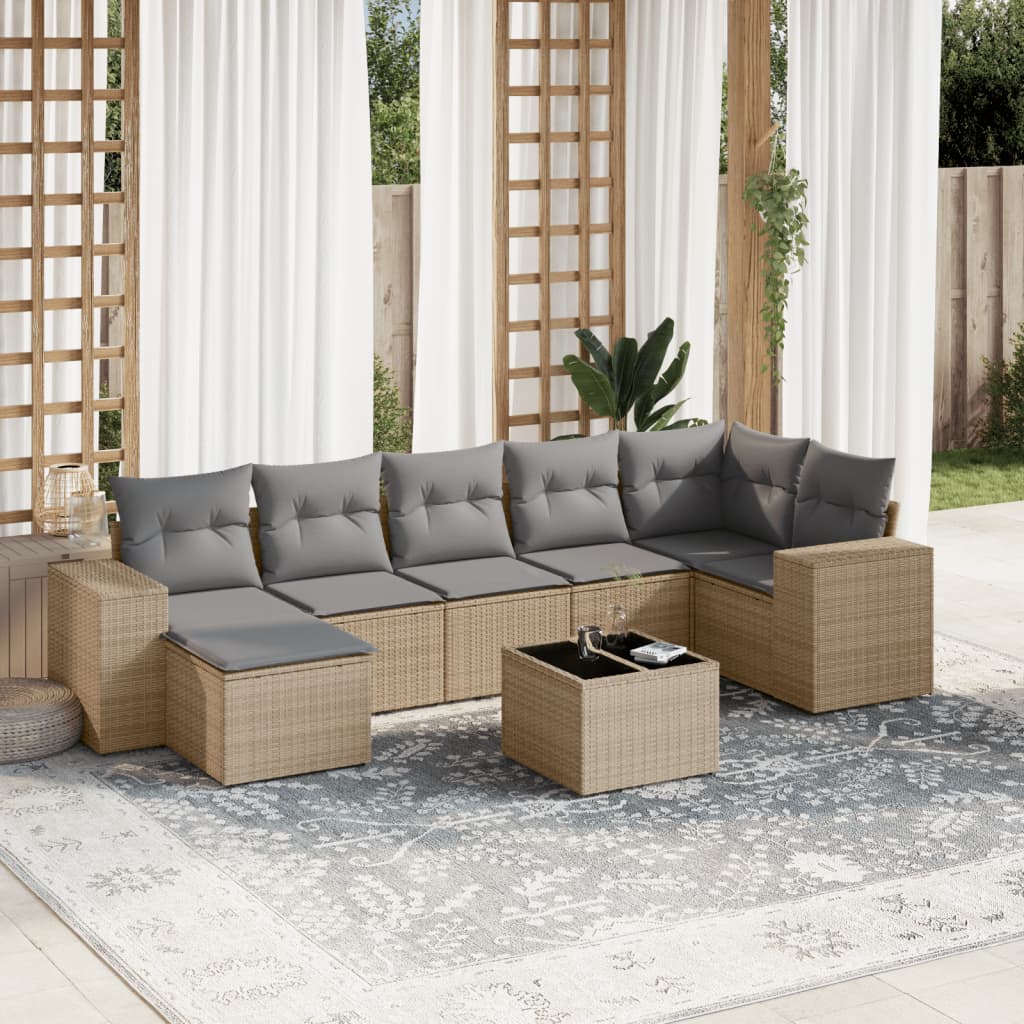 Set Divano da Giardino 8 pz con Cuscini Beige in Polyrattancod mxl 90485