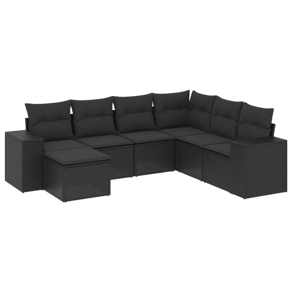 Set Divani da Giardino con Cuscini 7pz Nero Polyrattancod mxl 91110