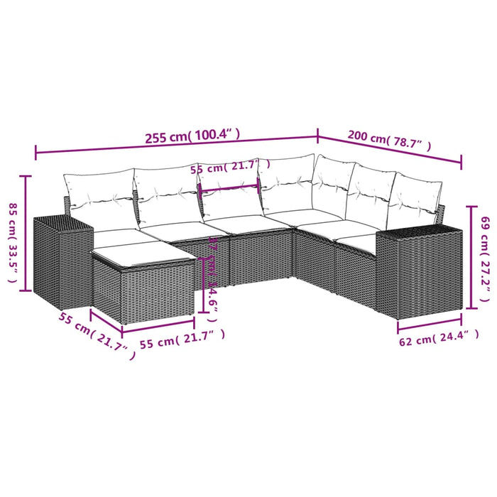 Set Divani da Giardino con Cuscini 7pz Nero Polyrattancod mxl 91110