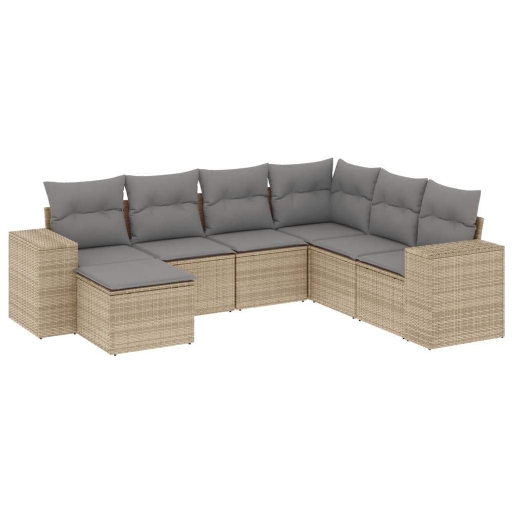 Set Divani da Giardino 7 pz con Cuscini Beige in Polyrattan 3255236