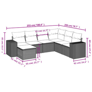 Set Divani da Giardino 7 pz con Cuscini Beige in Polyrattan 3255236