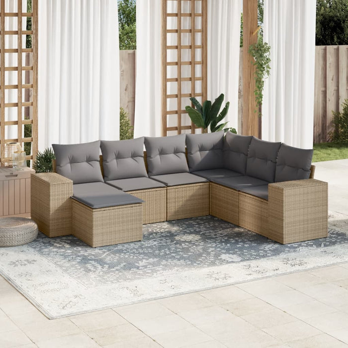 Set Divani da Giardino 7 pz con Cuscini Beige in Polyrattan 3255236