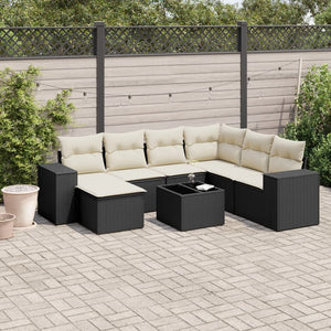 Set Divani da Giardino con Cuscini 8 pz Nero in Polyrattan 3255243