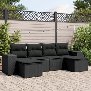 Set Divano da Giardino 6 pz con Cuscini Nero in Polyrattan 3255252