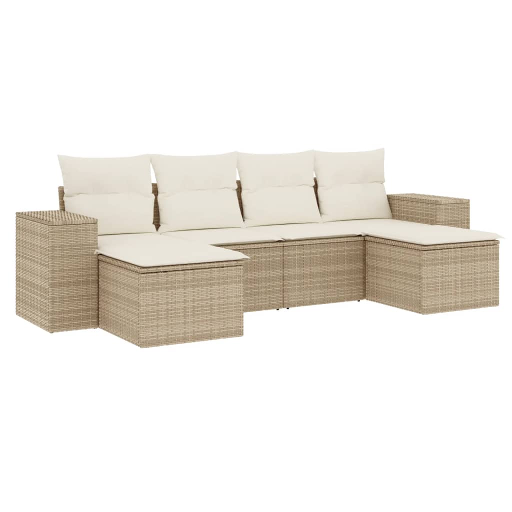 Set Divano da Giardino 6 pz con Cuscini Beige in Polyrattan 3255255