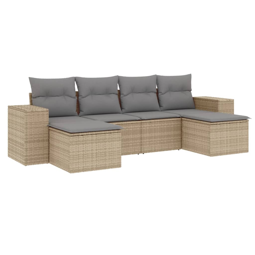 Set Divano da Giardino 6 pz con Cuscini Beige in Polyrattan 3255256