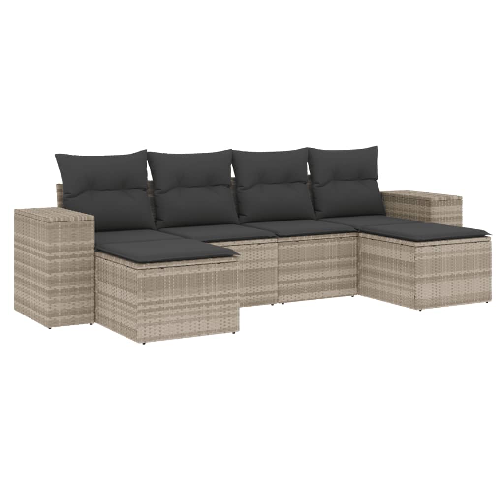 Set Divano da Giardino 6pz con Cuscini Grigio Chiaro Polyrattan 3255259