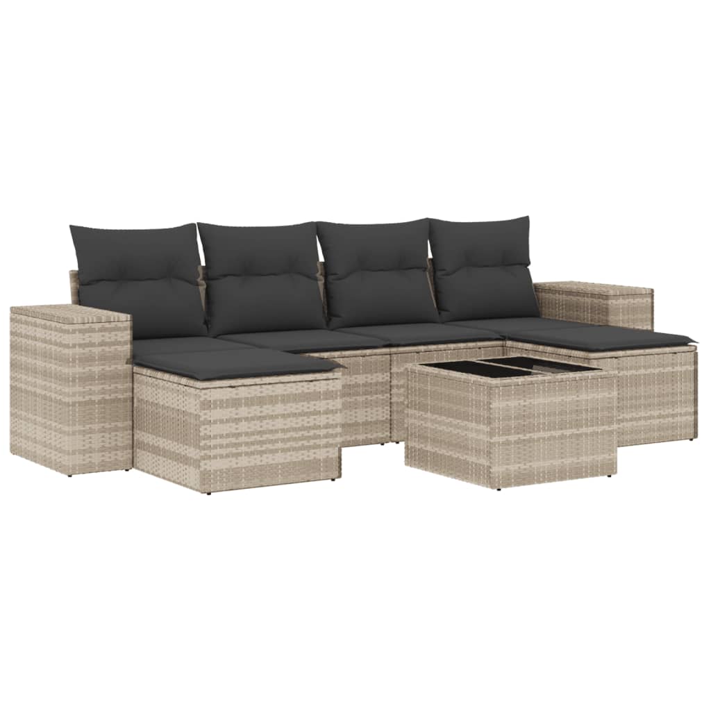 Set Divani da Giardino 7pz con Cuscini Grigio Chiaro Polyrattan 3255269