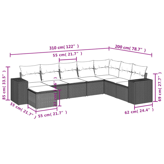 Set Divani da Giardino con Cuscini 8 pz Nero in Polyrattan 3255292