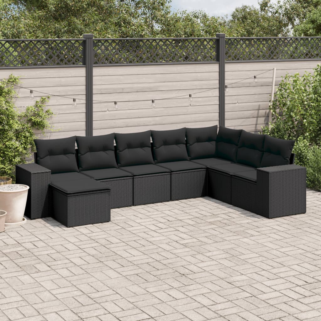 Set Divani da Giardino con Cuscini 8 pz Nero in Polyrattan 3255292