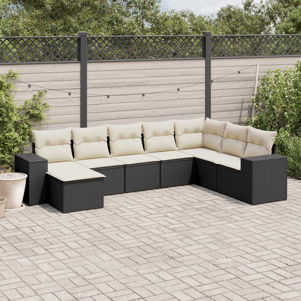 Set Divani da Giardino con Cuscini 8 pz Nero in Polyrattan 3255293