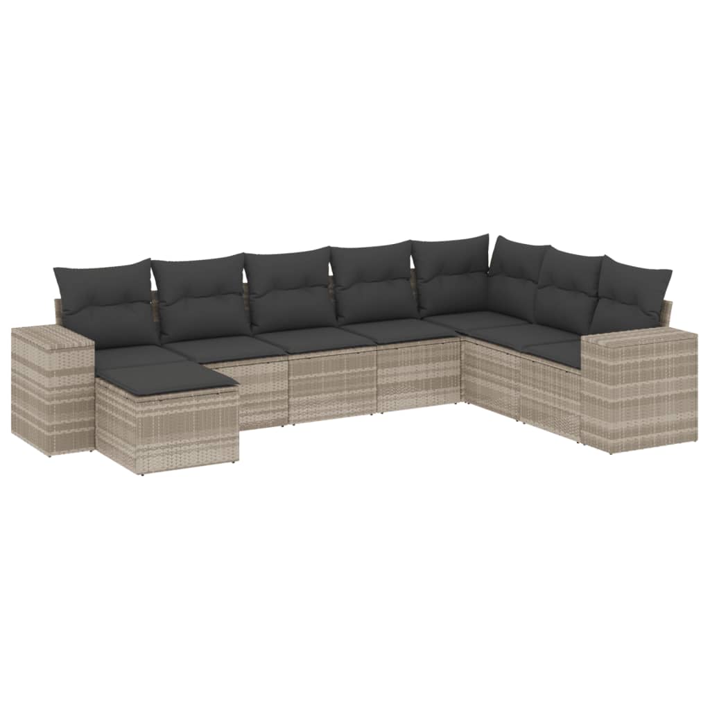 Set Divano da Giardino 8pz con Cuscini Grigio Chiaro Polyrattan 3255299