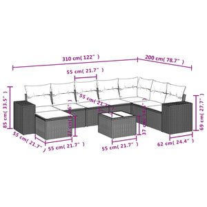 Set Divano da Giardino 9 pz con Cuscini Beige in Polyrattan 3255306