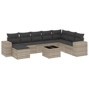 Set Divano da Giardino 9pz con Cuscini Grigio Chiaro Polyrattan 3255309