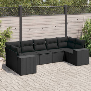 Set Divani da Giardino con Cuscini 7pz Nero Polyrattancod mxl 115197