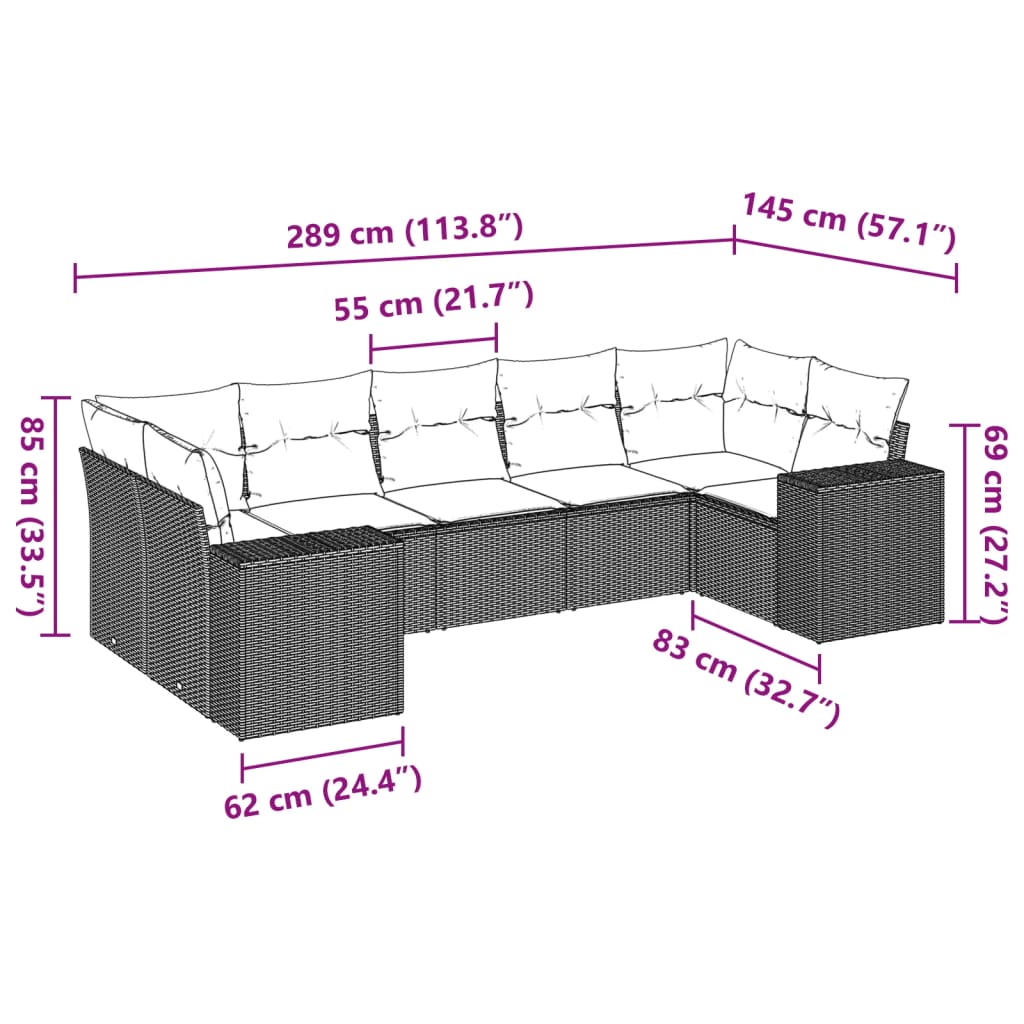 Set Divani da Giardino 7 pz con Cuscini Beige in Polyrattan 3255326