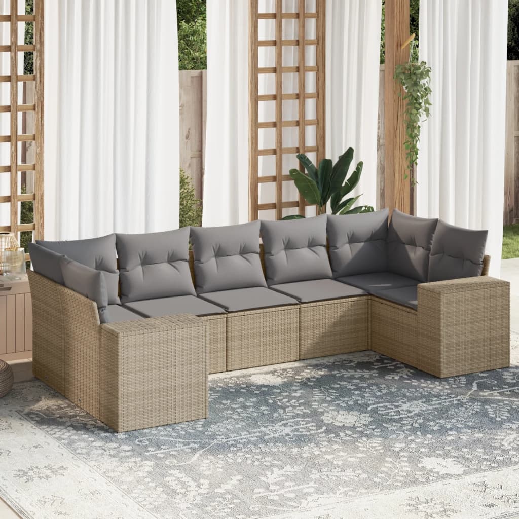 Set Divani da Giardino 7 pz con Cuscini Beige in Polyrattan 3255326