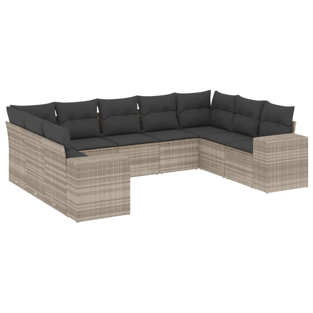 Set Divano da Giardino 9pz con Cuscini Grigio Chiaro Polyrattan 3255339