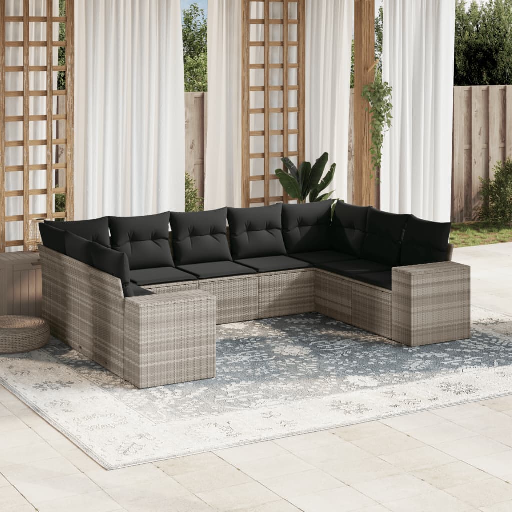 Set Divano da Giardino 9pz con Cuscini Grigio Chiaro Polyrattan 3255339