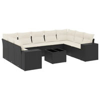 Set Divani da Giardino 10pz con Cuscini in Polyrattan Nero 3255343