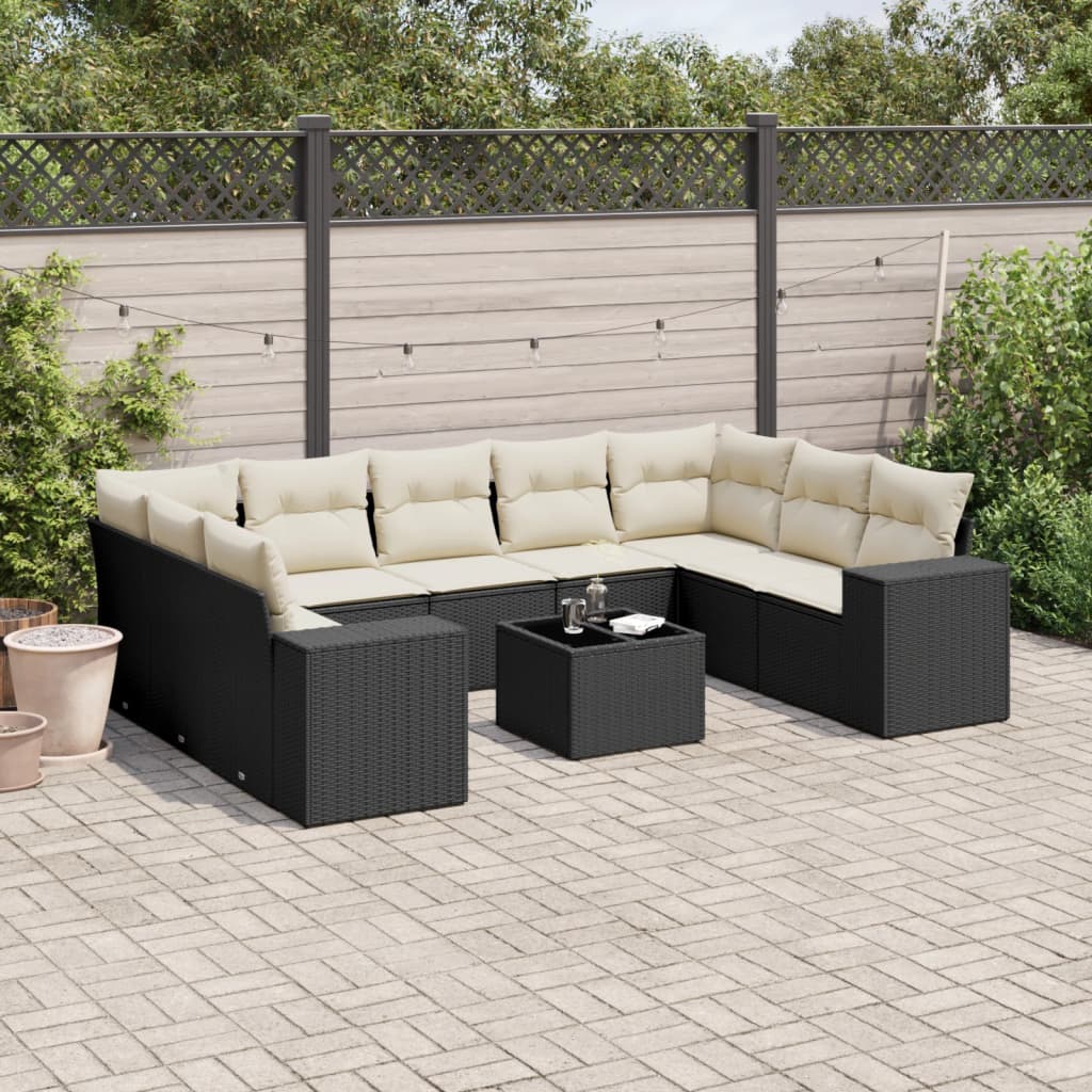 Set Divani da Giardino 10pz con Cuscini in Polyrattan Nero 3255343