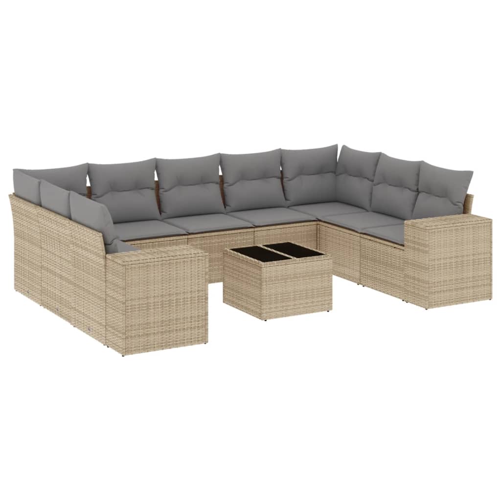 Set Divano da Giardino 10 pz con Cuscini Beige in Polyrattan 3255346