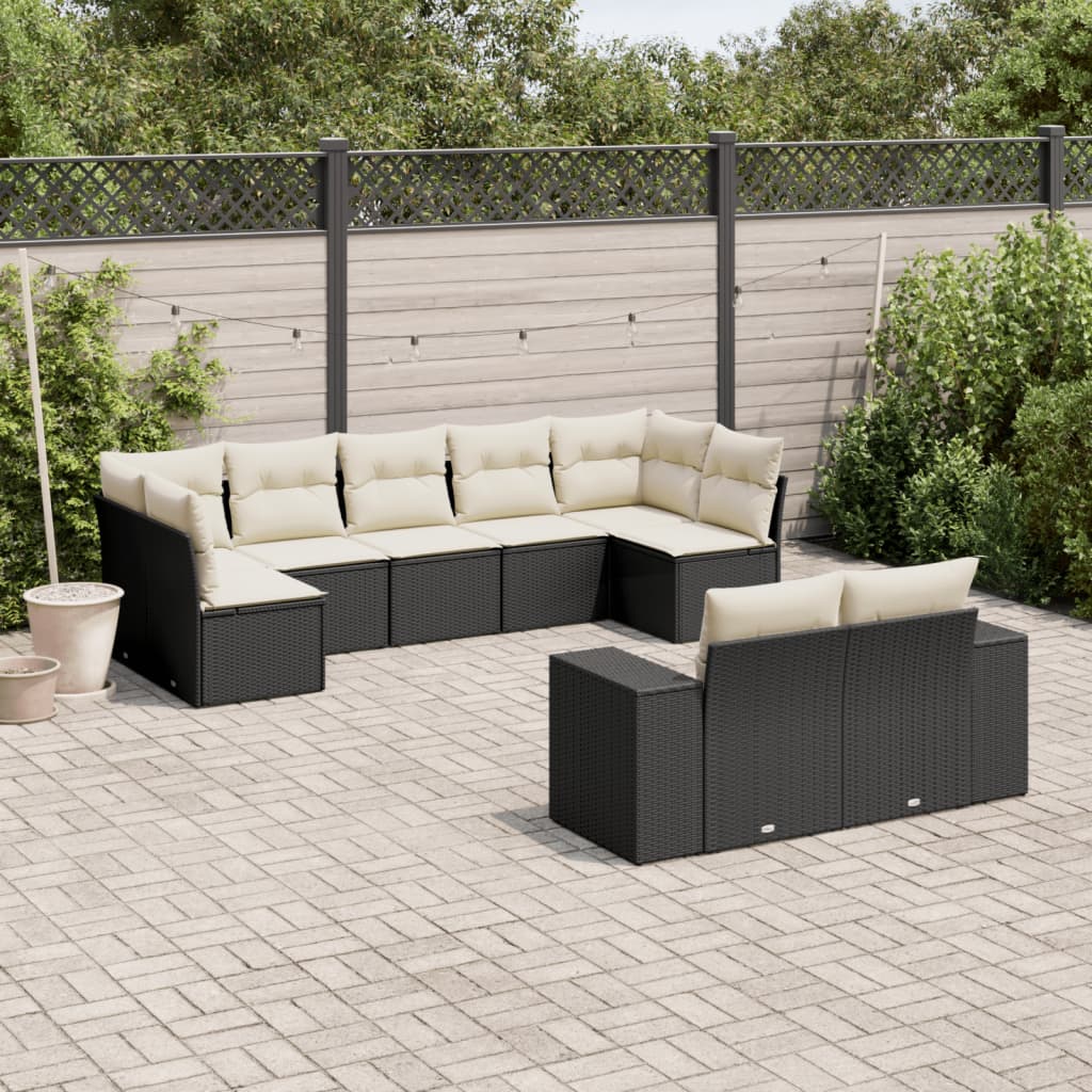 Set Divani da Giardino 9 pz con Cuscini Nero in Polyrattan 3255353