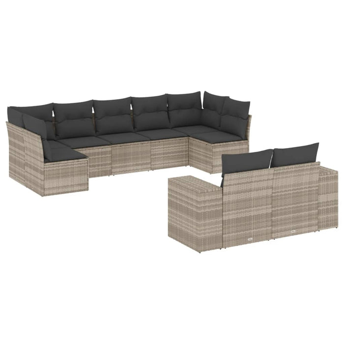 Set Divano da Giardino 9pz con Cuscini Grigio Chiaro Polyrattan 3255359