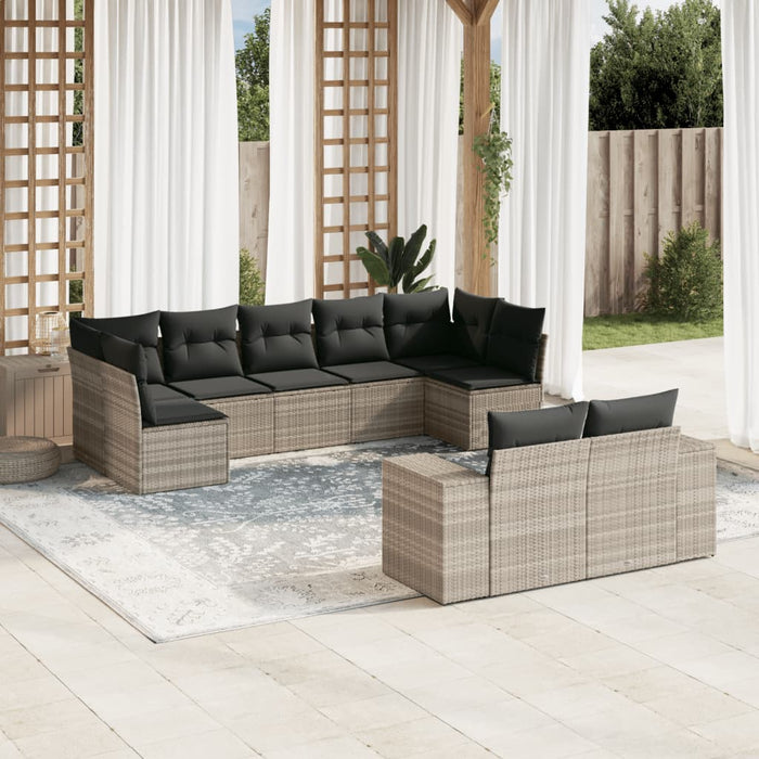 Set Divano da Giardino 9pz con Cuscini Grigio Chiaro Polyrattan 3255359