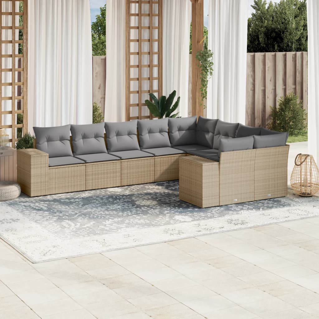 Set Divano da Giardino 9 pz con Cuscini Beige in Polyrattancod mxl 113205