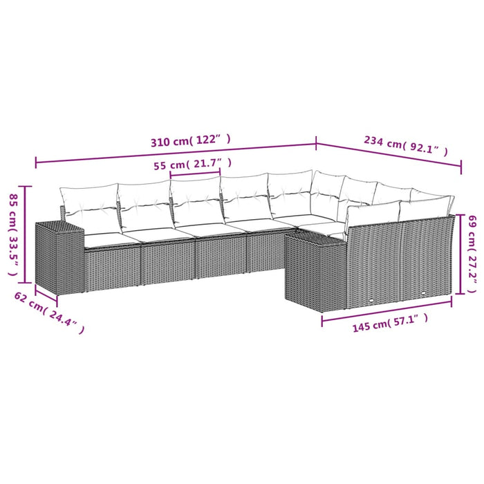 Set Divano da Giardino 9pz con Cuscini Grigio Chiaro Polyrattan 3255379