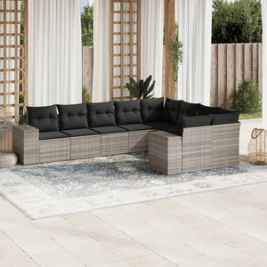 Set Divano da Giardino 9pz con Cuscini Grigio Chiaro Polyrattan 3255379