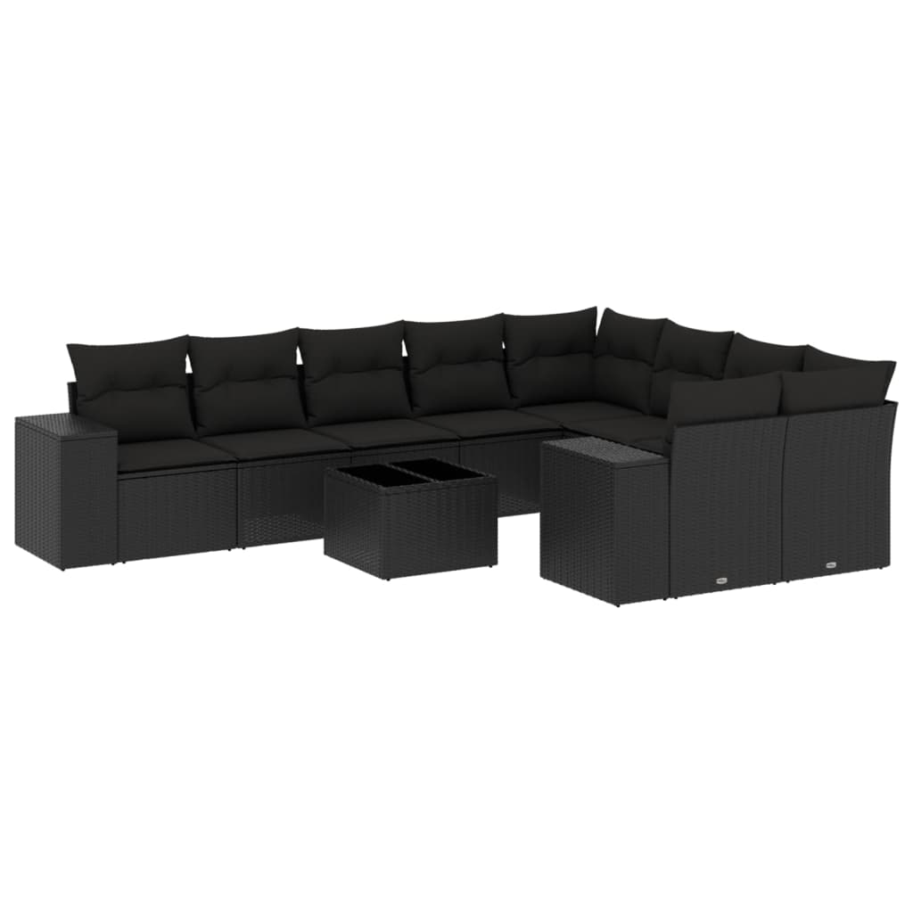 Set Divani da Giardino 10pz con Cuscini in Polyrattan Nero 3255382