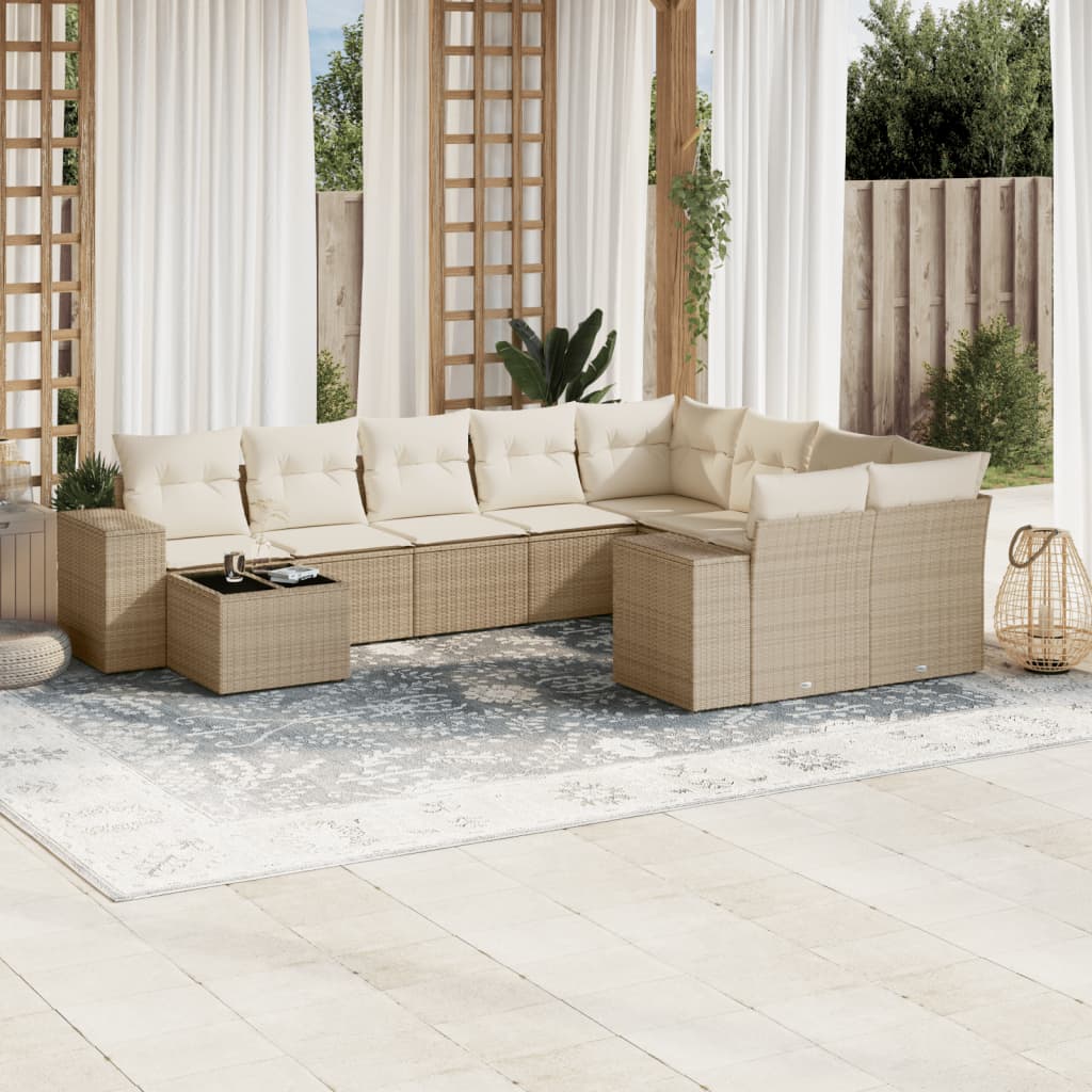 Set Divano da Giardino 10 pz con Cuscini Beige in Polyrattancod mxl 113207