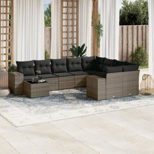 Set Divano da Giardino 10 pz con Cuscini Grigio in Polyrattancod mxl 113208