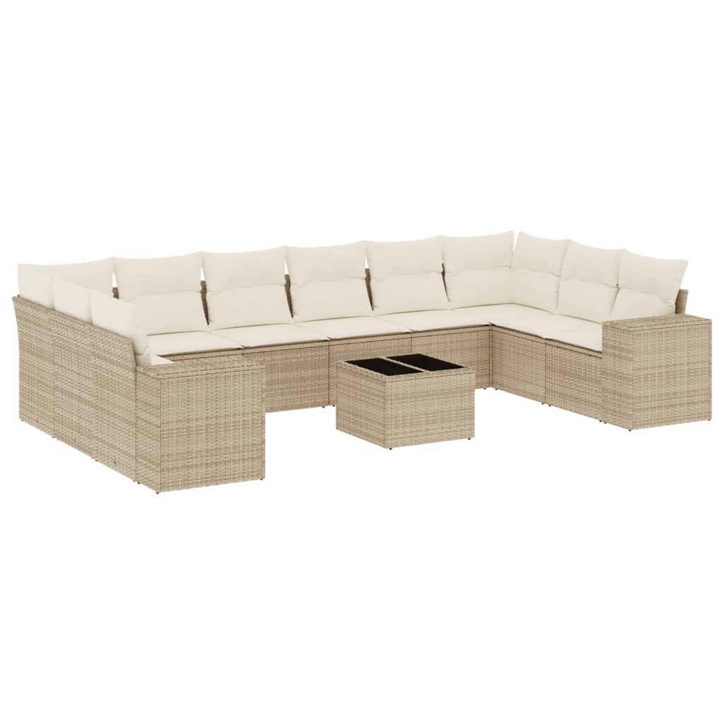 Set Divani da Giardino 11 pz con Cuscini Beige in Polyrattan 3255415