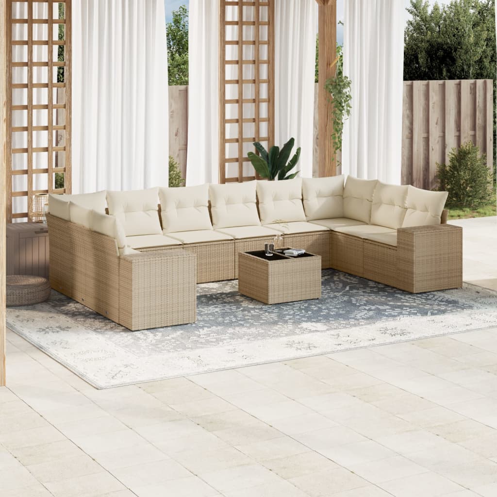 Set Divani da Giardino 11 pz con Cuscini Beige in Polyrattan 3255415