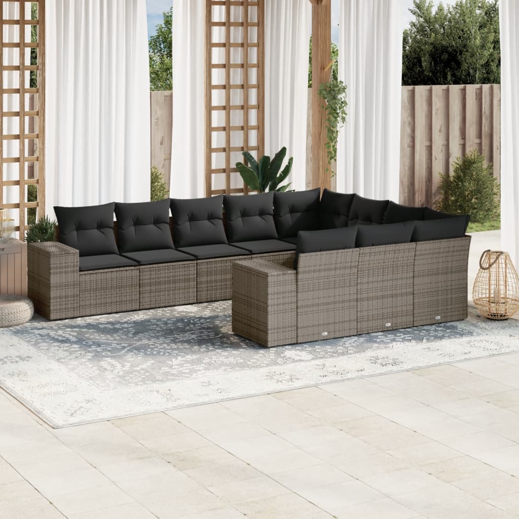 Set Divano da Giardino 10 pz con Cuscini Grigio in Polyrattan 3255427