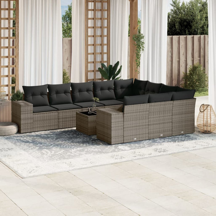 Set Divani da Giardino 11 pz con Cuscini in Polyrattan Grigio 3255437