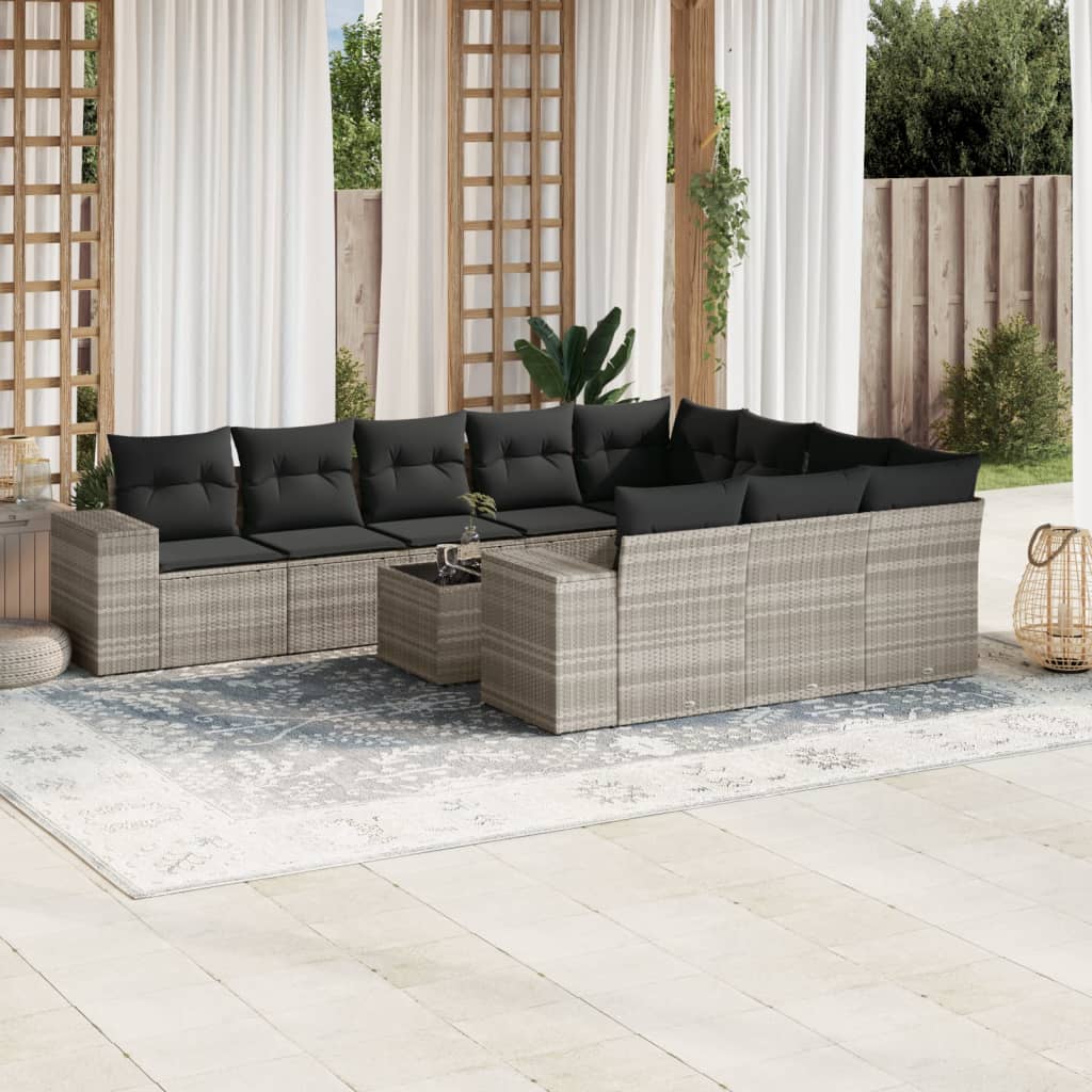 Set Divani da Giardino 11 pz con Cuscini in Polyrattan Grigio 3255439